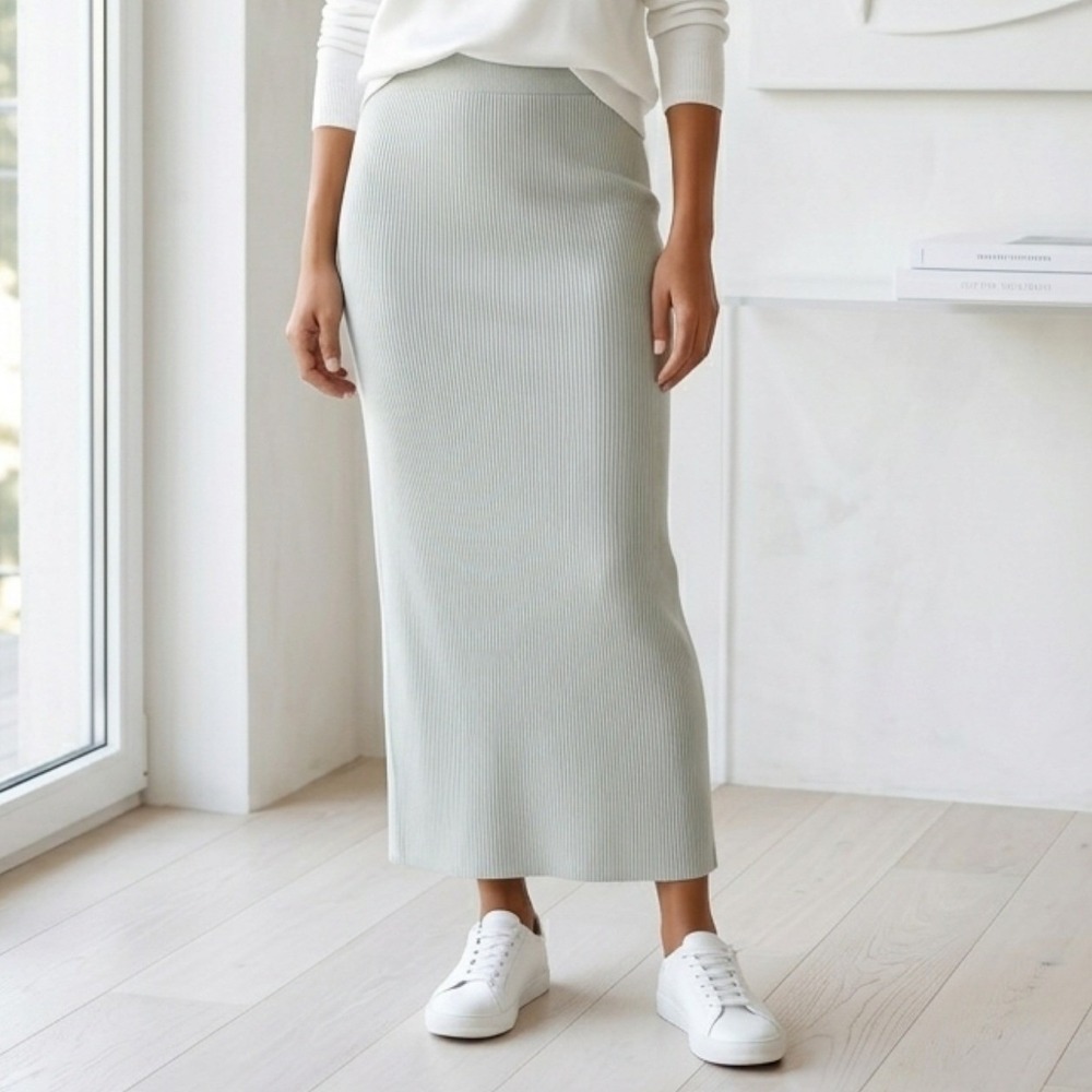 H&M Divided Ribbed Maxi‎ Skirt Womens Small Gray High Waist Stretch Minimalist